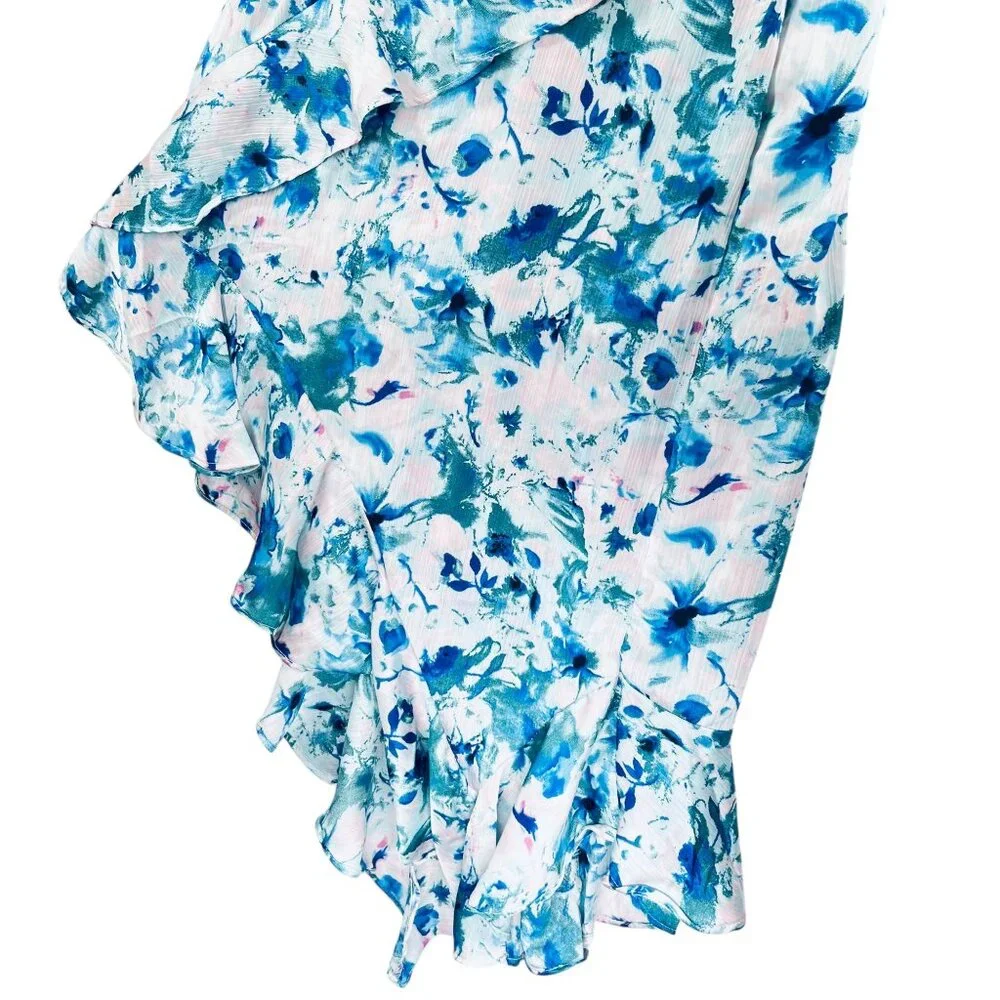 Japna Floral Ruffle Midi Dress HiLo Tiered Adjustable Straps Blue Green Pink XL - Picture 7 of 16
